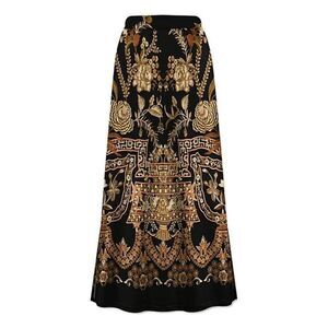 Women's Black & Gold Abstract Maxi Skirt S #2025-B5